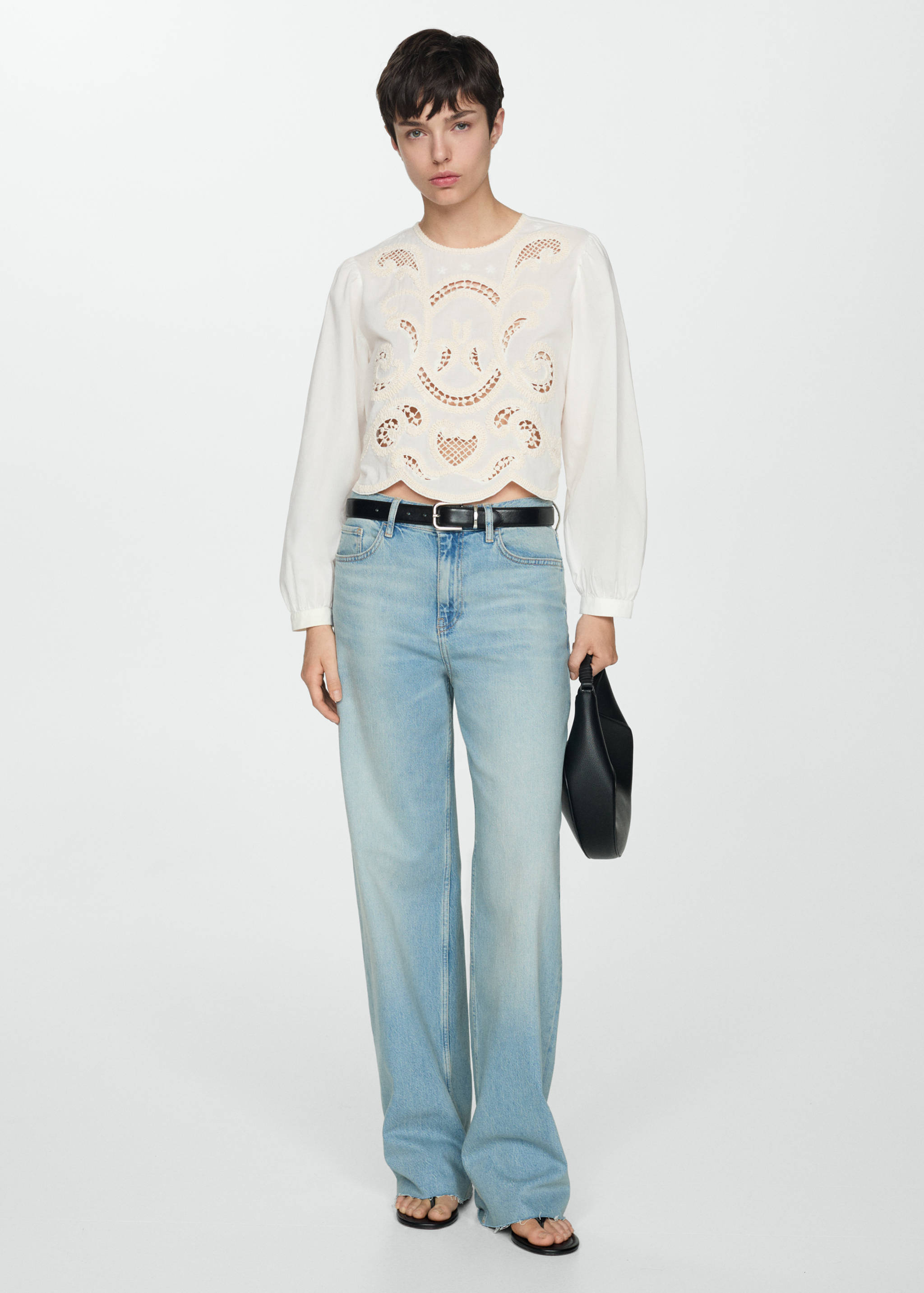 Embroidered puff-sleeve blouse - General plane