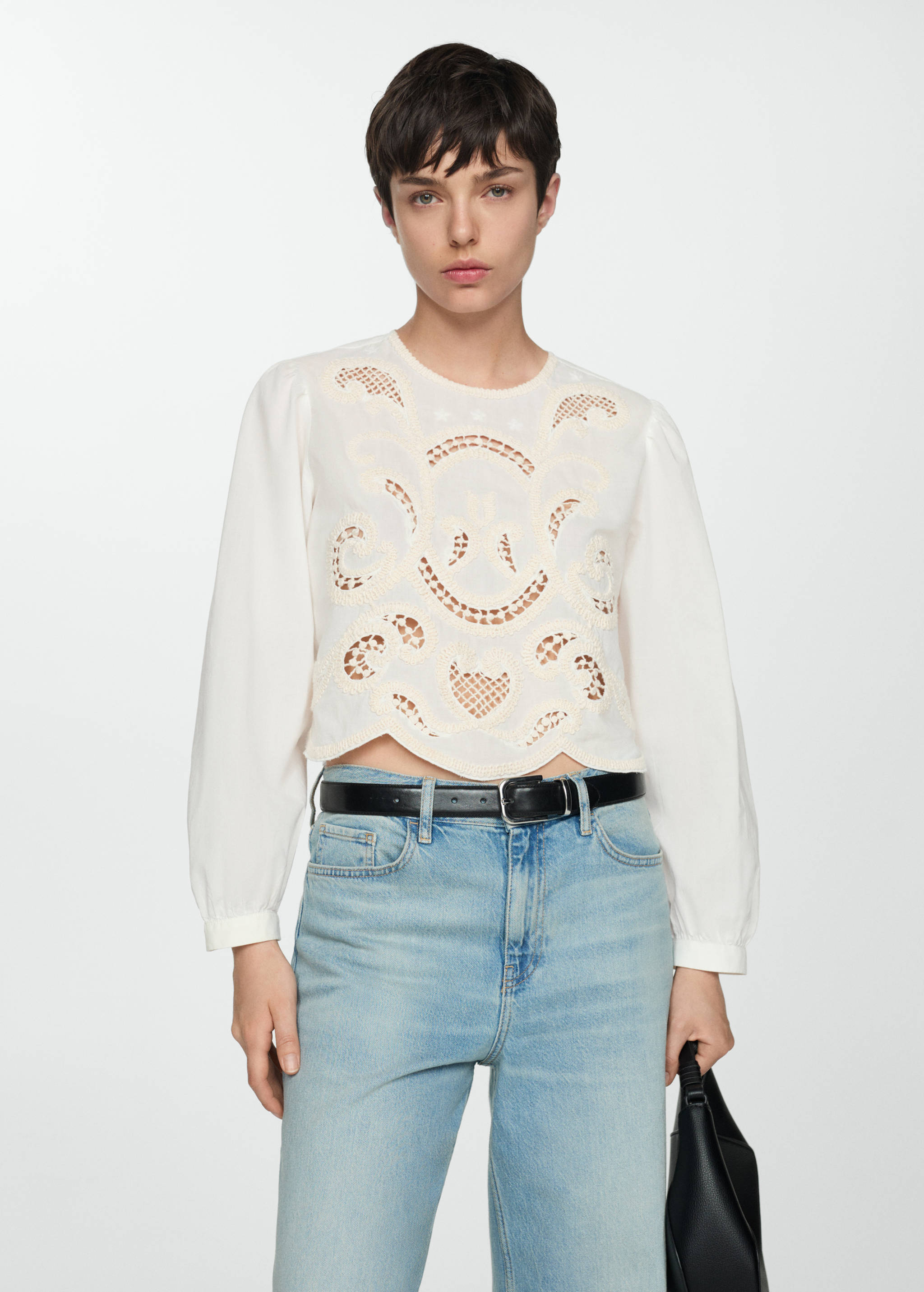 Embroidered puff-sleeve blouse - Medium plane