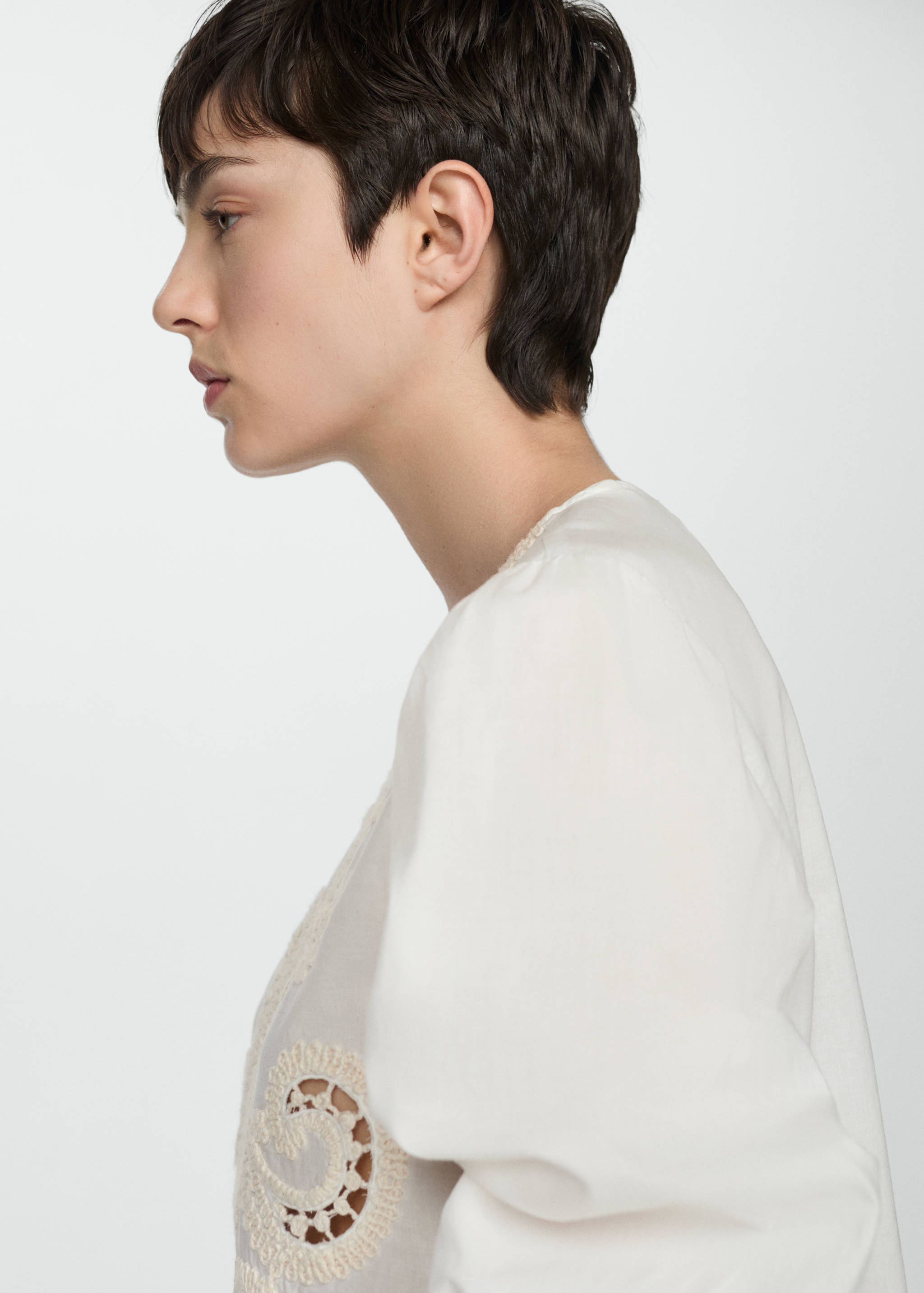 Embroidered puff-sleeve blouse - Details of the article 1