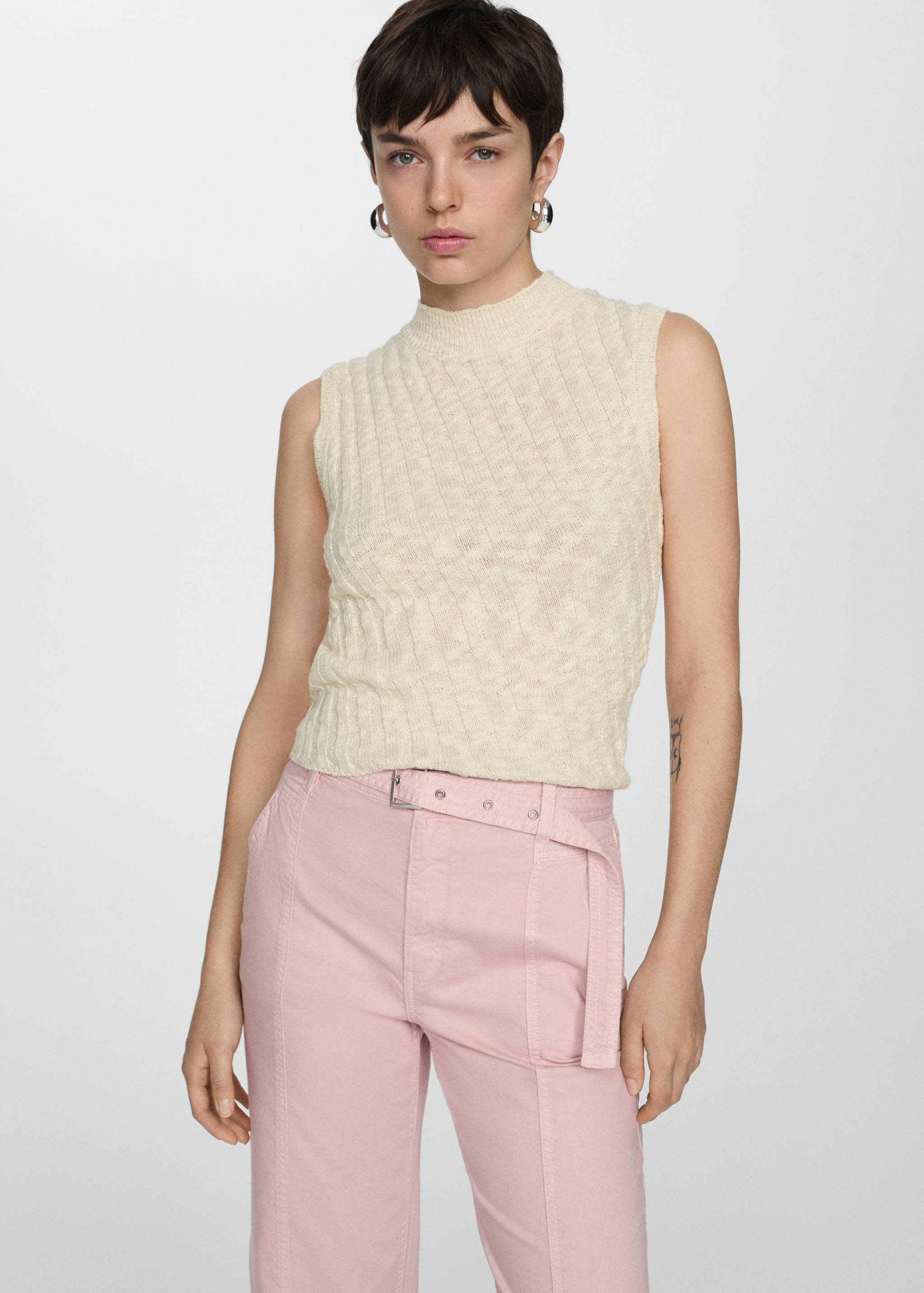 Calças de ganga slouchy de cinto com dobra - Pormenor do artigo 1