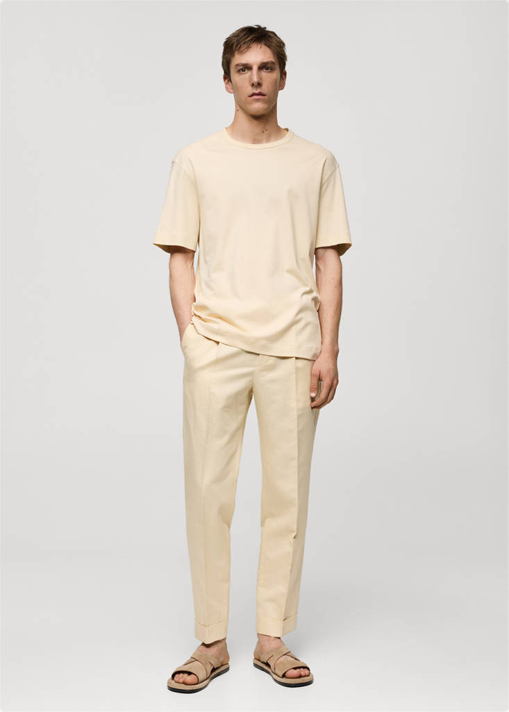MANGO MAN - T-shirt slim-fit 100 % coton vanille - M