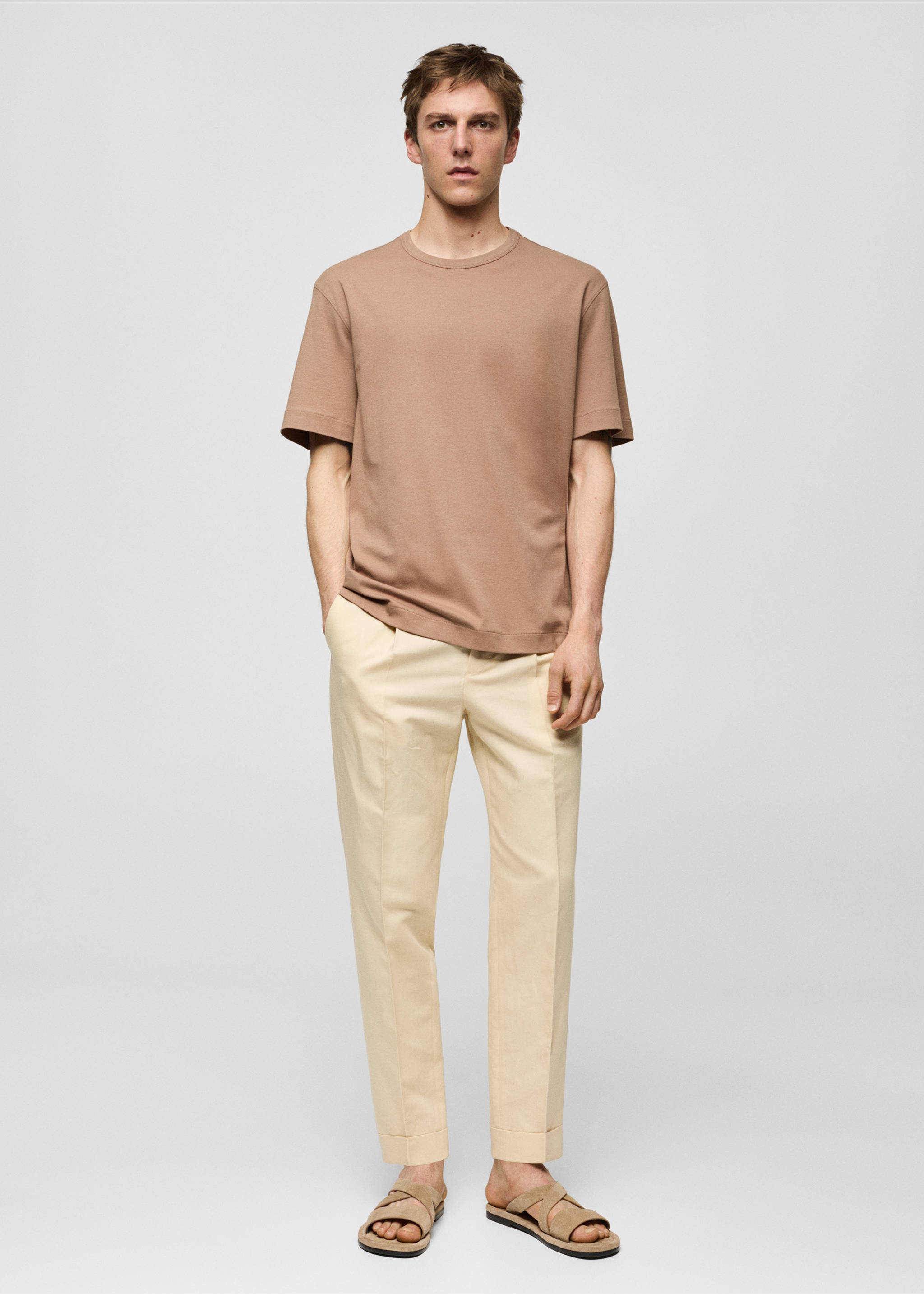 Camiseta slim fit 100% algodón - Plano general, Marrón tabaco. Ref: 67017937-00.
