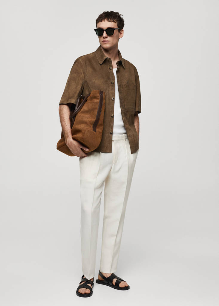 Linen slim-fit pleated trousers — Ecru