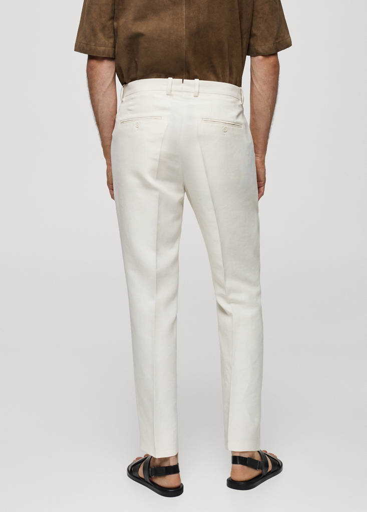Linen slim-fit pleated trousers — Ecru