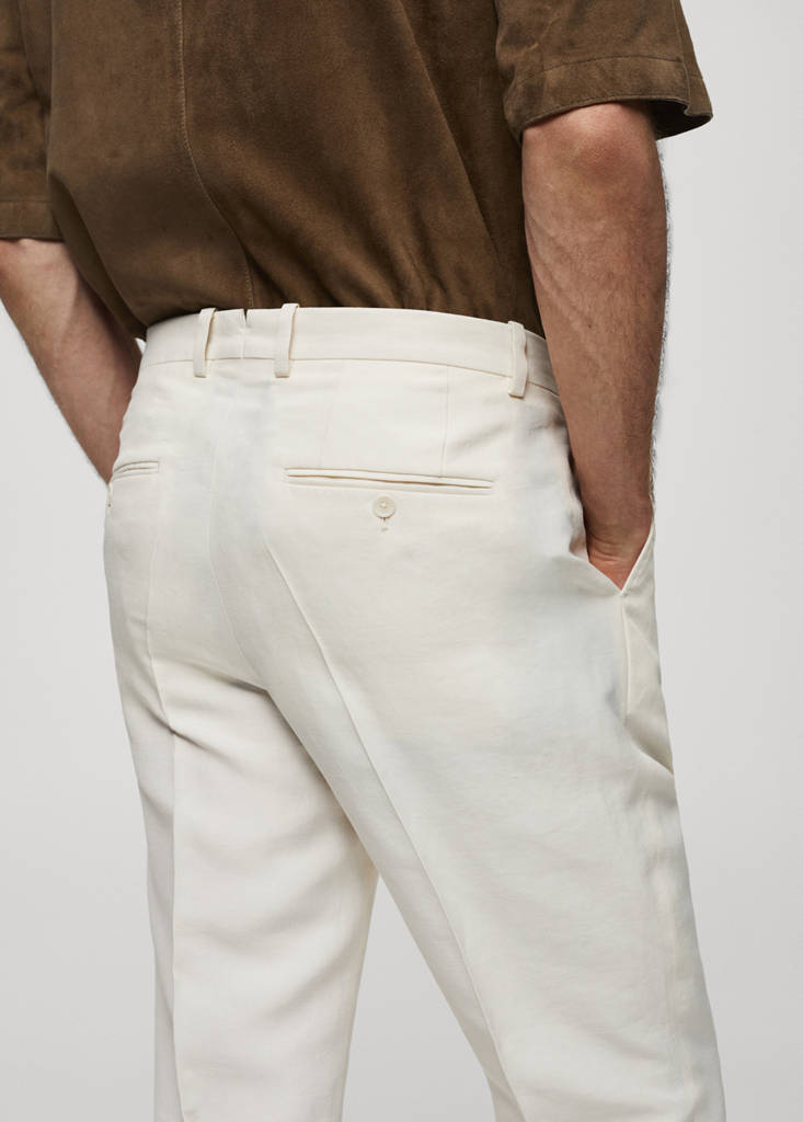 Linen slim-fit pleated trousers — Ecru