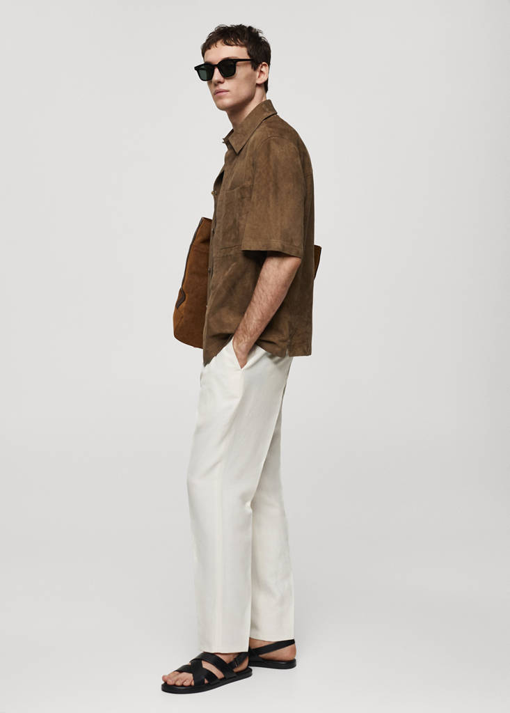 Linen slim-fit pleated trousers — Ecru