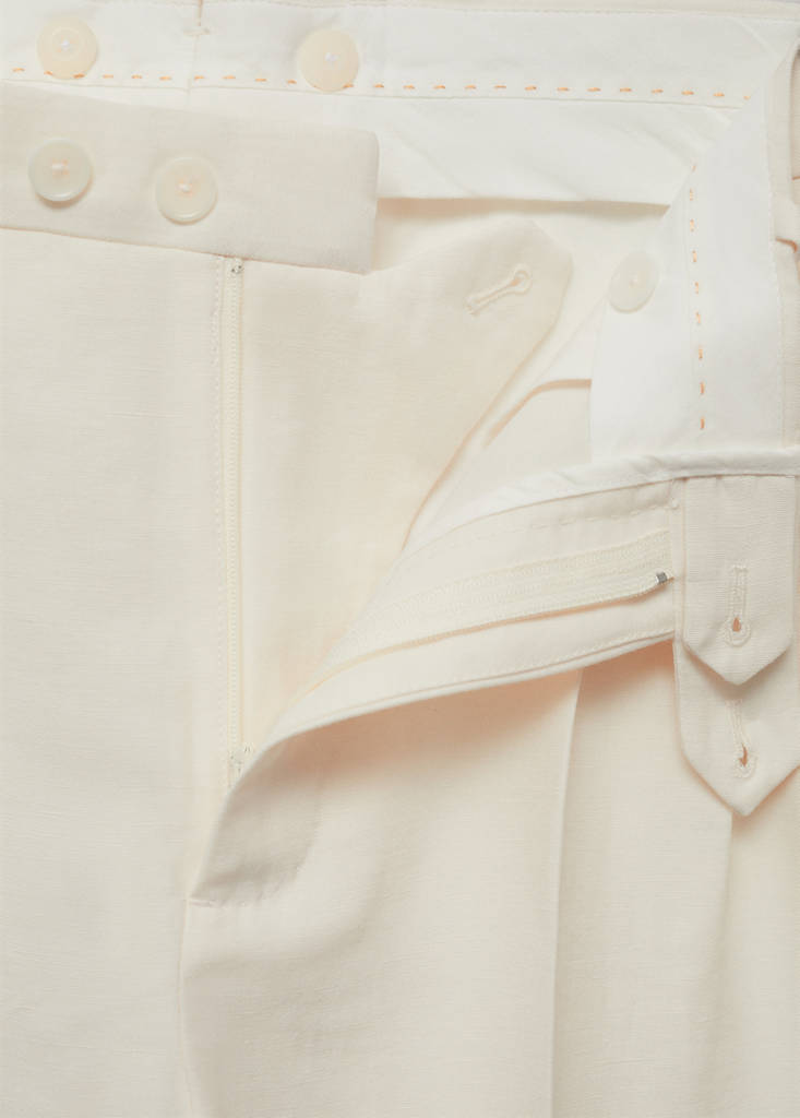 Linen slim-fit pleated trousers — Ecru