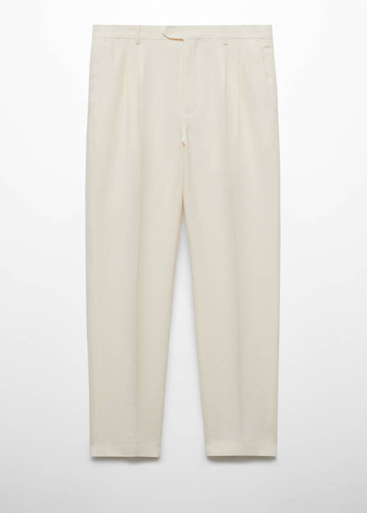 Linen slim-fit pleated trousers — Ecru