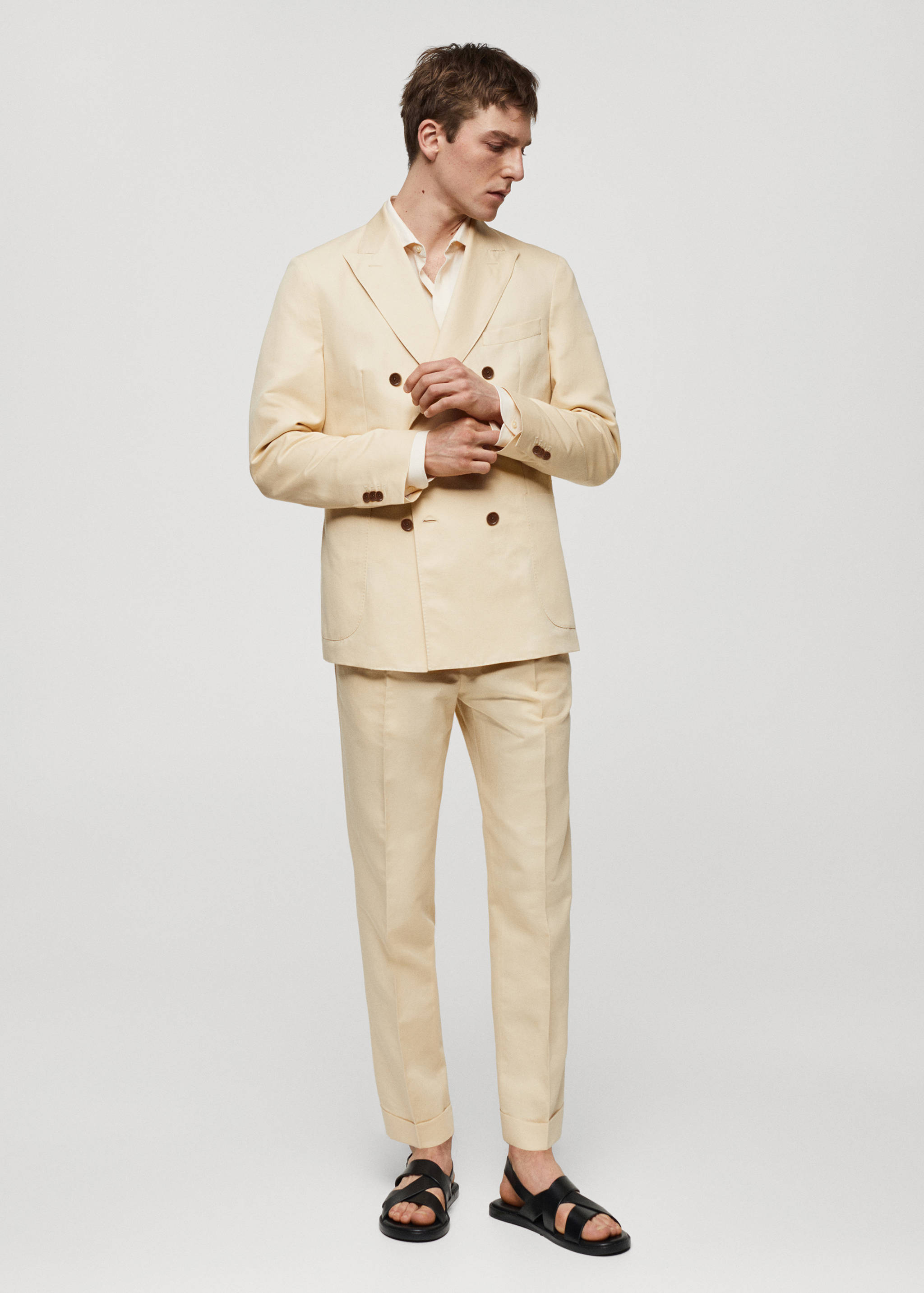 Pantalon costume pinces coton lin - Plan général