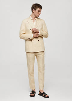 Cotton linen suit trousers with pleats — Pastel Yellow 2