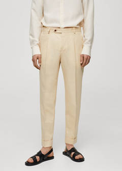 Cotton linen suit trousers with pleats — Pastel Yellow 1