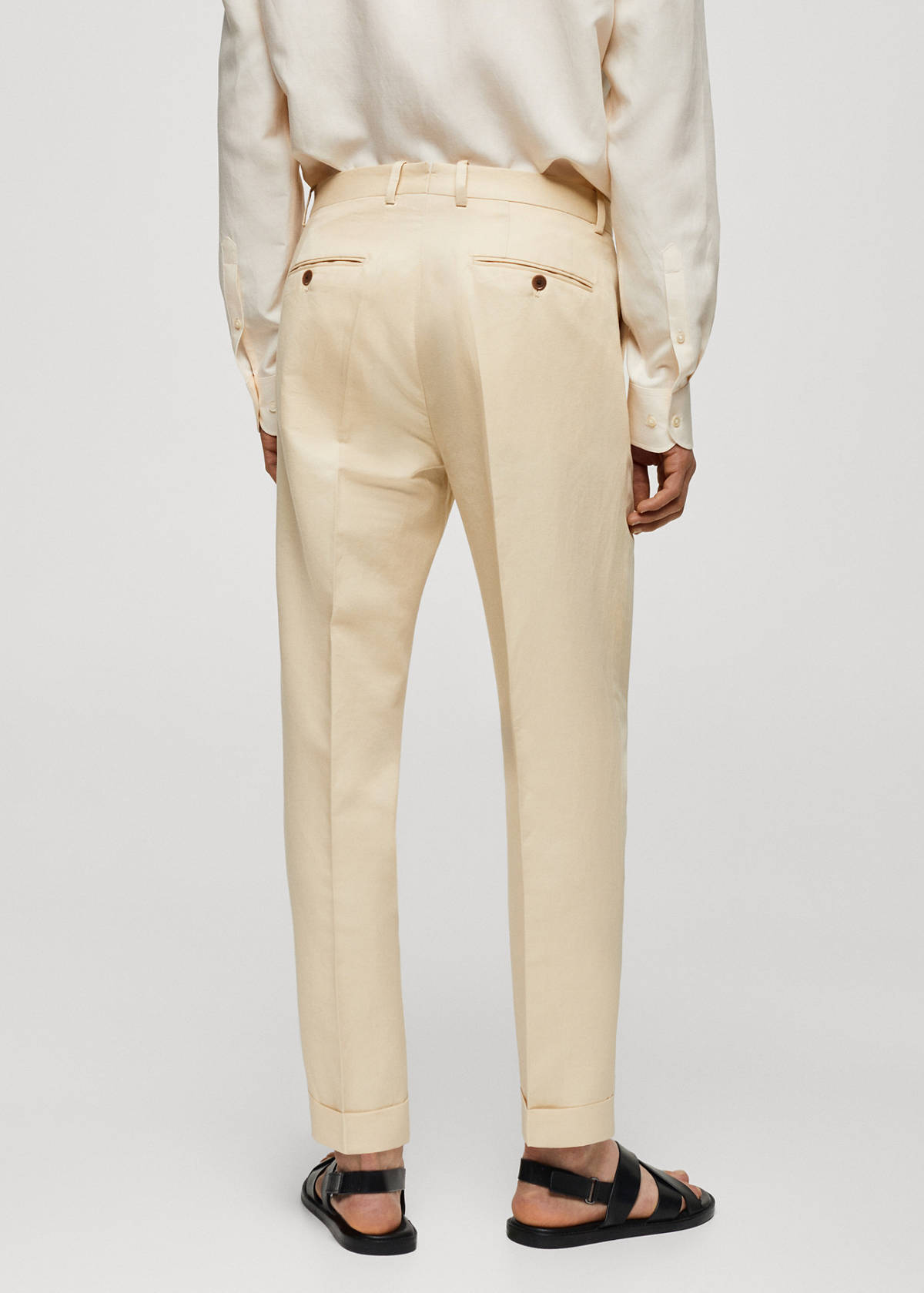 Cotton linen suit trousers with pleats — Pastel Yellow