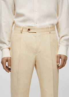 Cotton linen suit trousers with pleats — Pastel Yellow 4