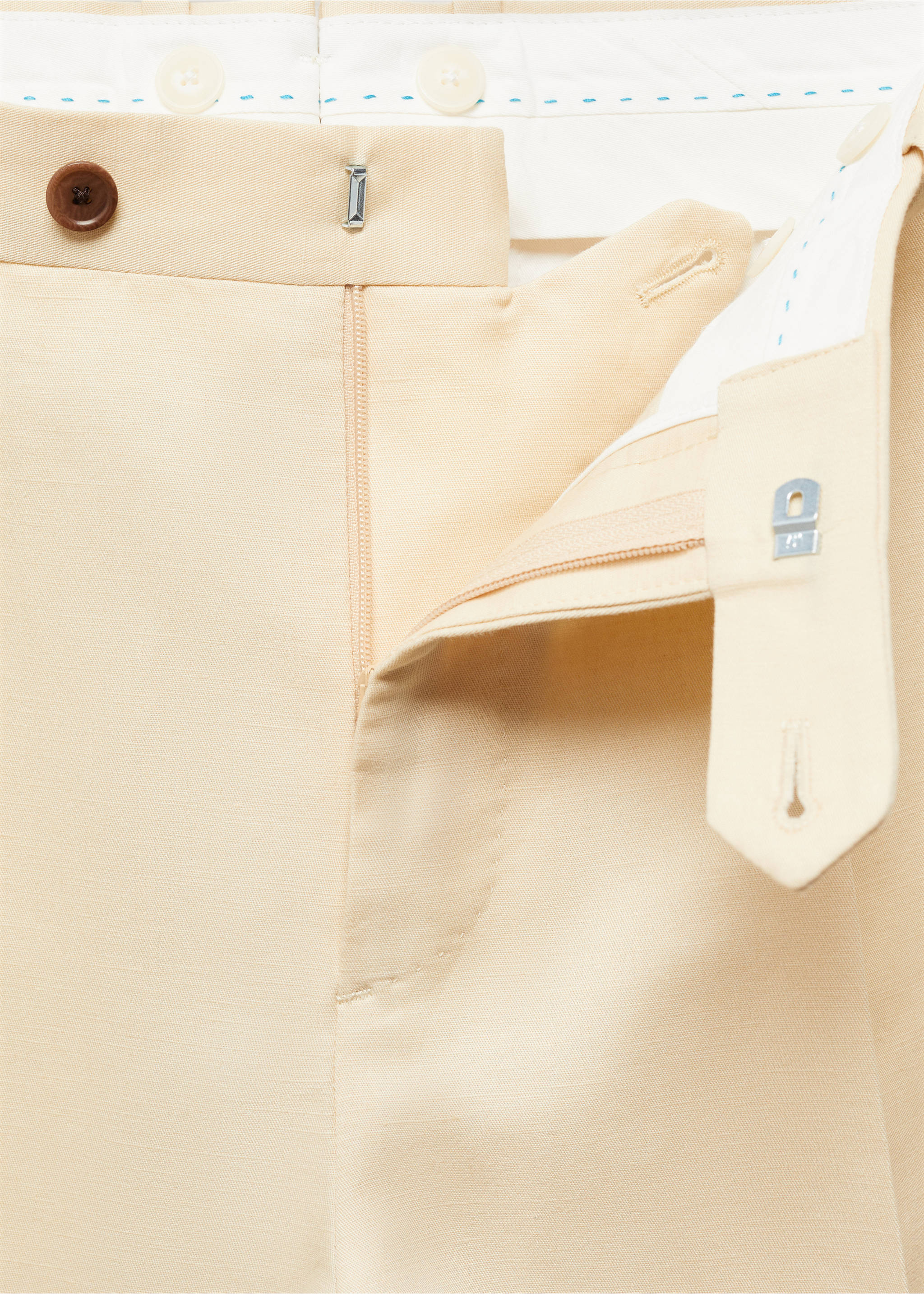 Cotton linen suit trousers with pleats - Details of the article 8, Pastel Yellow. Ref: 67018271-00.