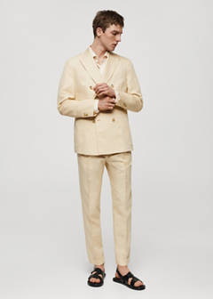 Cotton linen suit trousers with pleats — Pastel Yellow 11