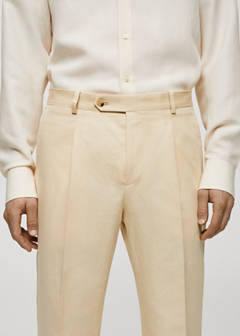 Cotton linen suit trousers with pleats — Pastel Yellow 13