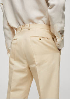 Cotton linen suit trousers with pleats — Pastel Yellow 16
