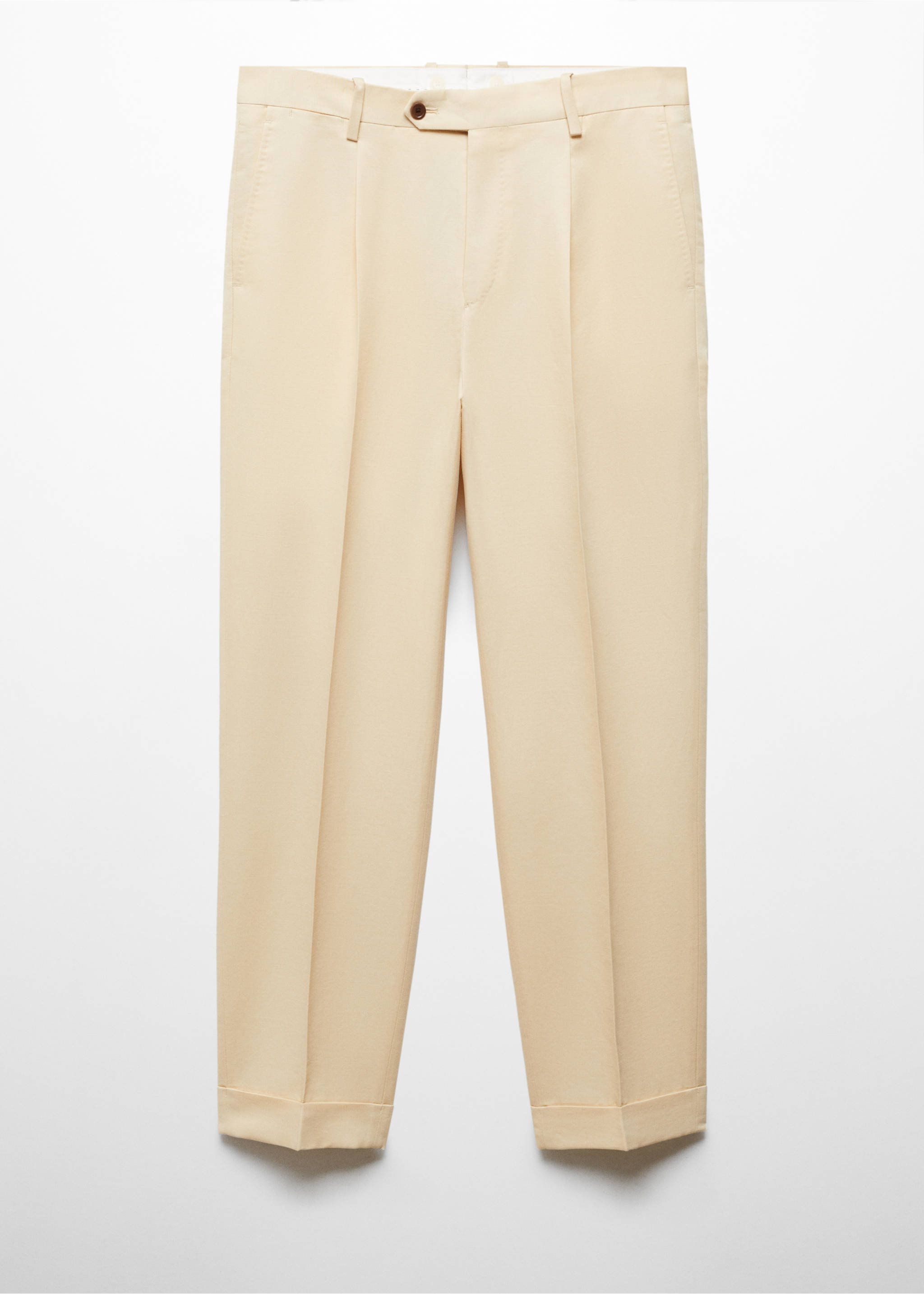 Cotton linen suit trousers with pleats - Article without model, Pastel Yellow. Ref: 67018271-00.