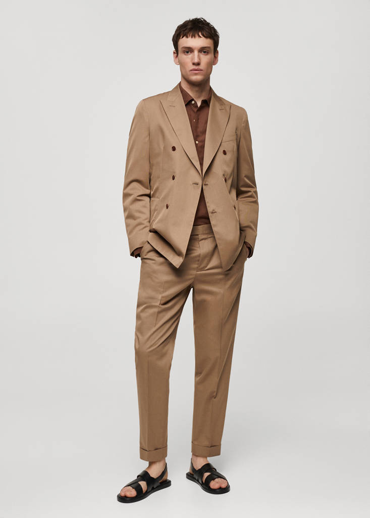 Virgin wool cotton suit trousers with pleats — Brown