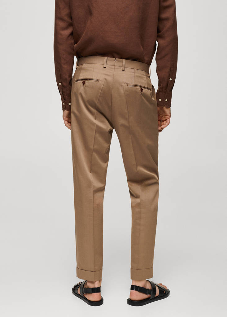 Virgin wool cotton suit trousers with pleats — Brown