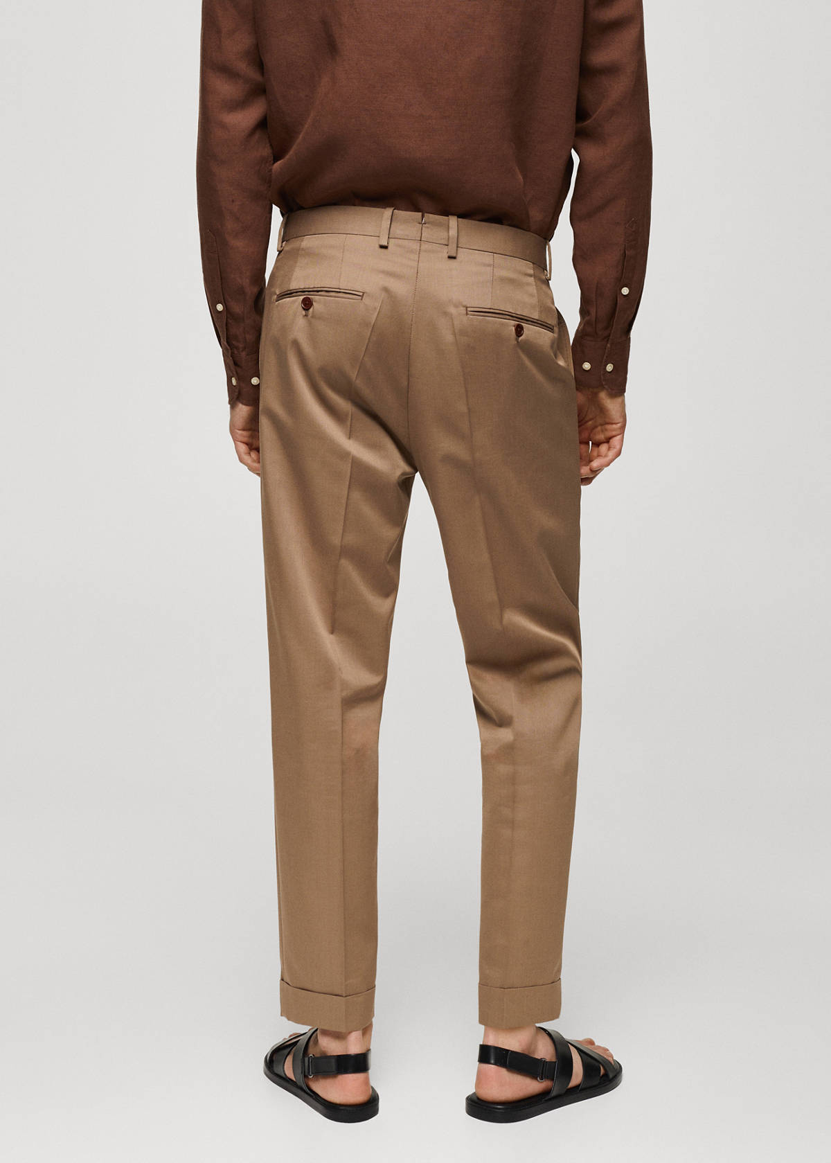 Virgin wool cotton suit trousers with pleats — Brown