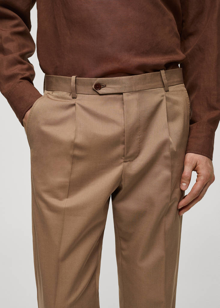 Virgin wool cotton suit trousers with pleats — Brown