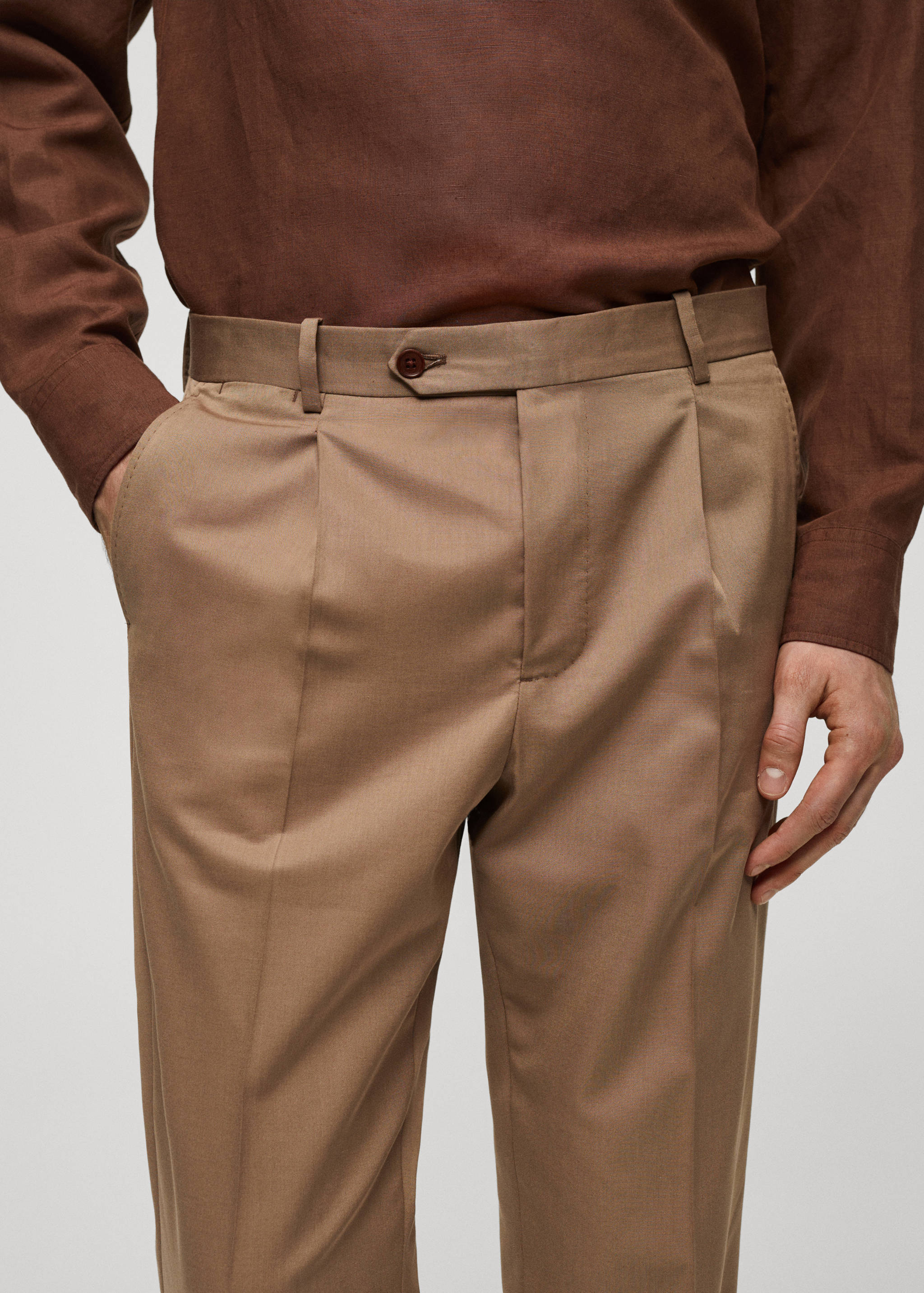 Virgin wool cotton suit trousers with pleats - Details of the article 1