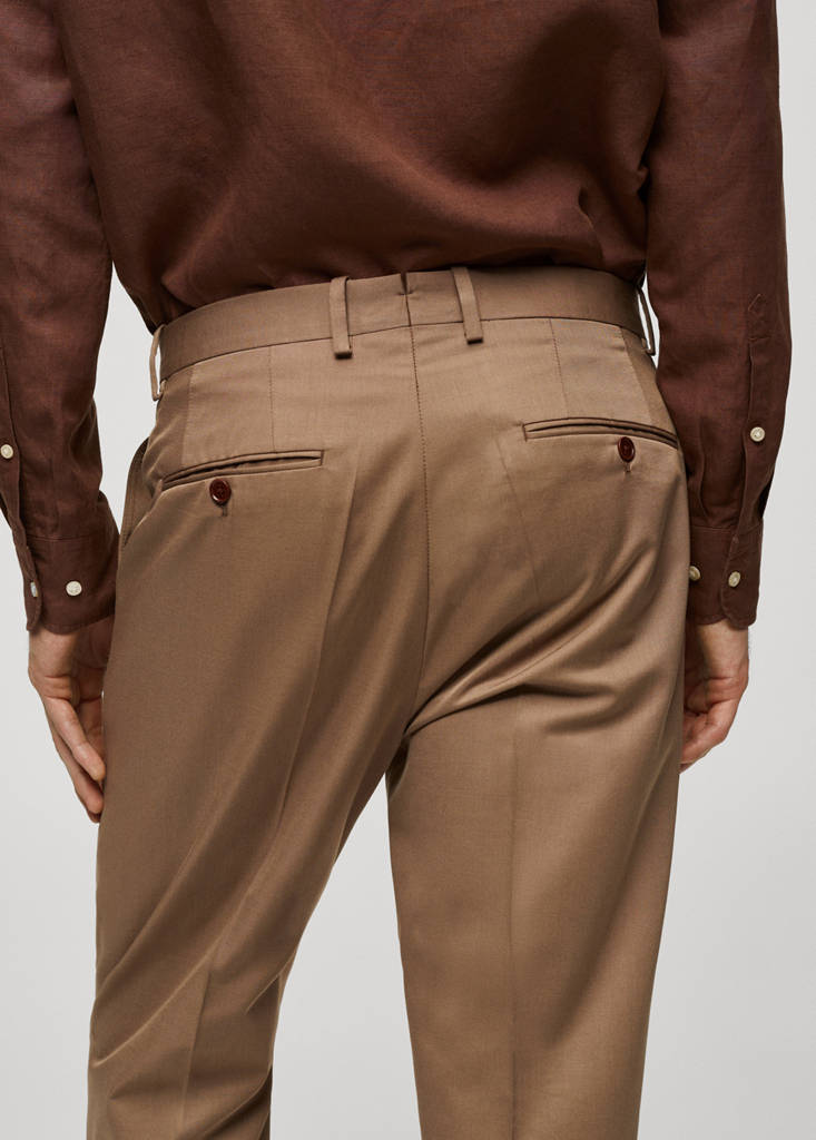 Virgin wool cotton suit trousers with pleats — Brown