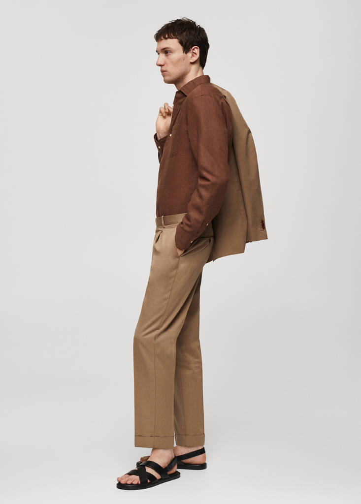 Virgin wool cotton suit trousers with pleats — Brown
