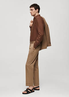 Virgin wool cotton suit trousers with pleats — Brown 5
