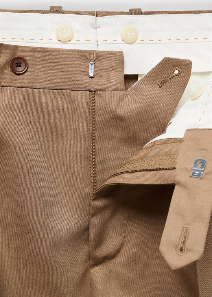 Virgin wool cotton suit trousers with pleats — Brown