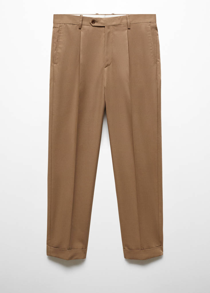 Virgin wool cotton suit trousers with pleats — Brown