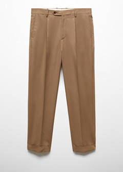 Virgin wool cotton suit trousers with pleats — Brown 7