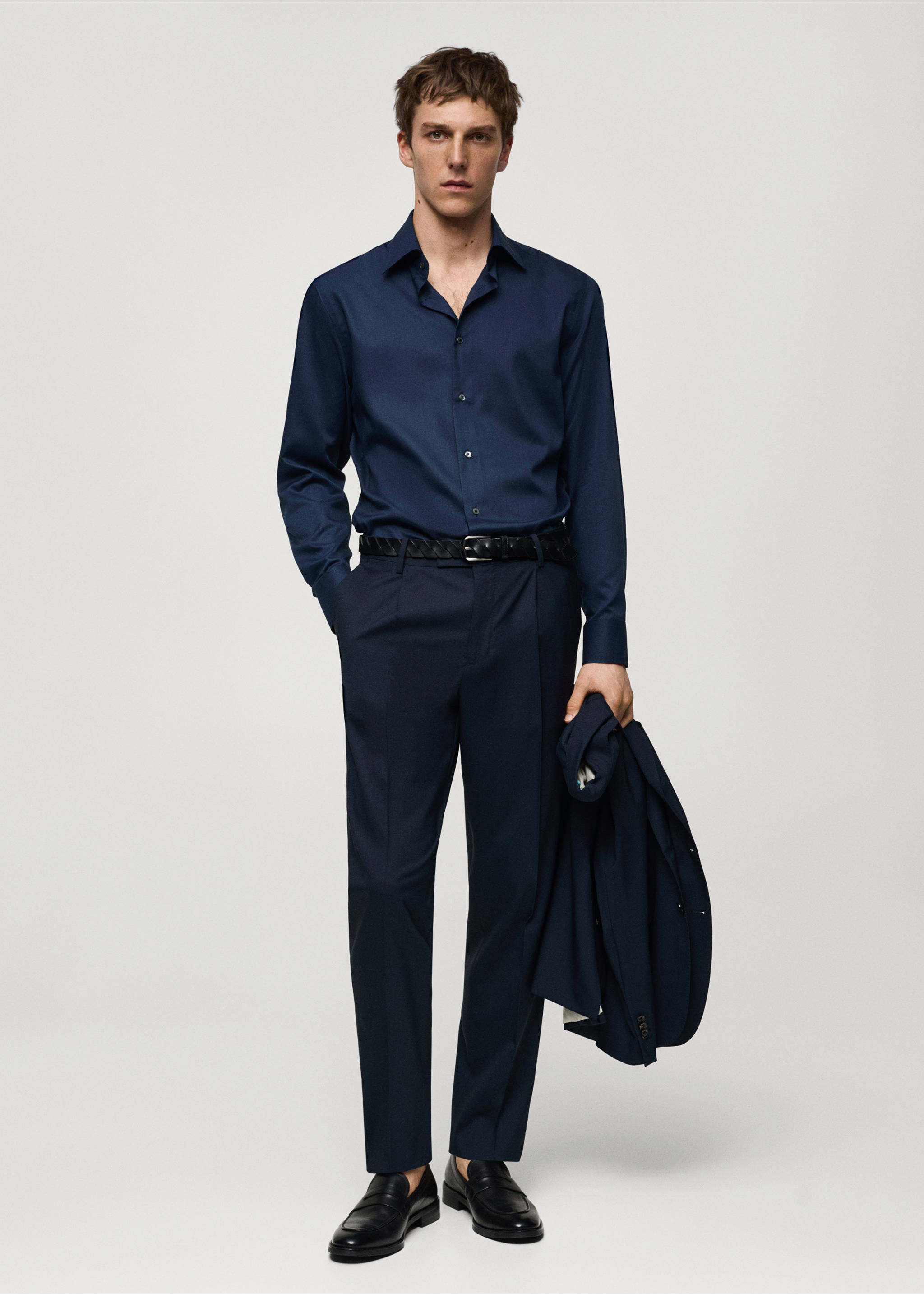 Slim-fit pantalon 100% scheerwol - Overzichtstekening, Donkermarine. Ref: 67018273-00.