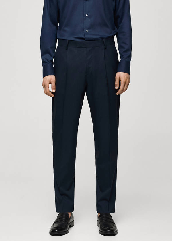 100% virgin wool slim-fit suit trousers — Dark Navy
