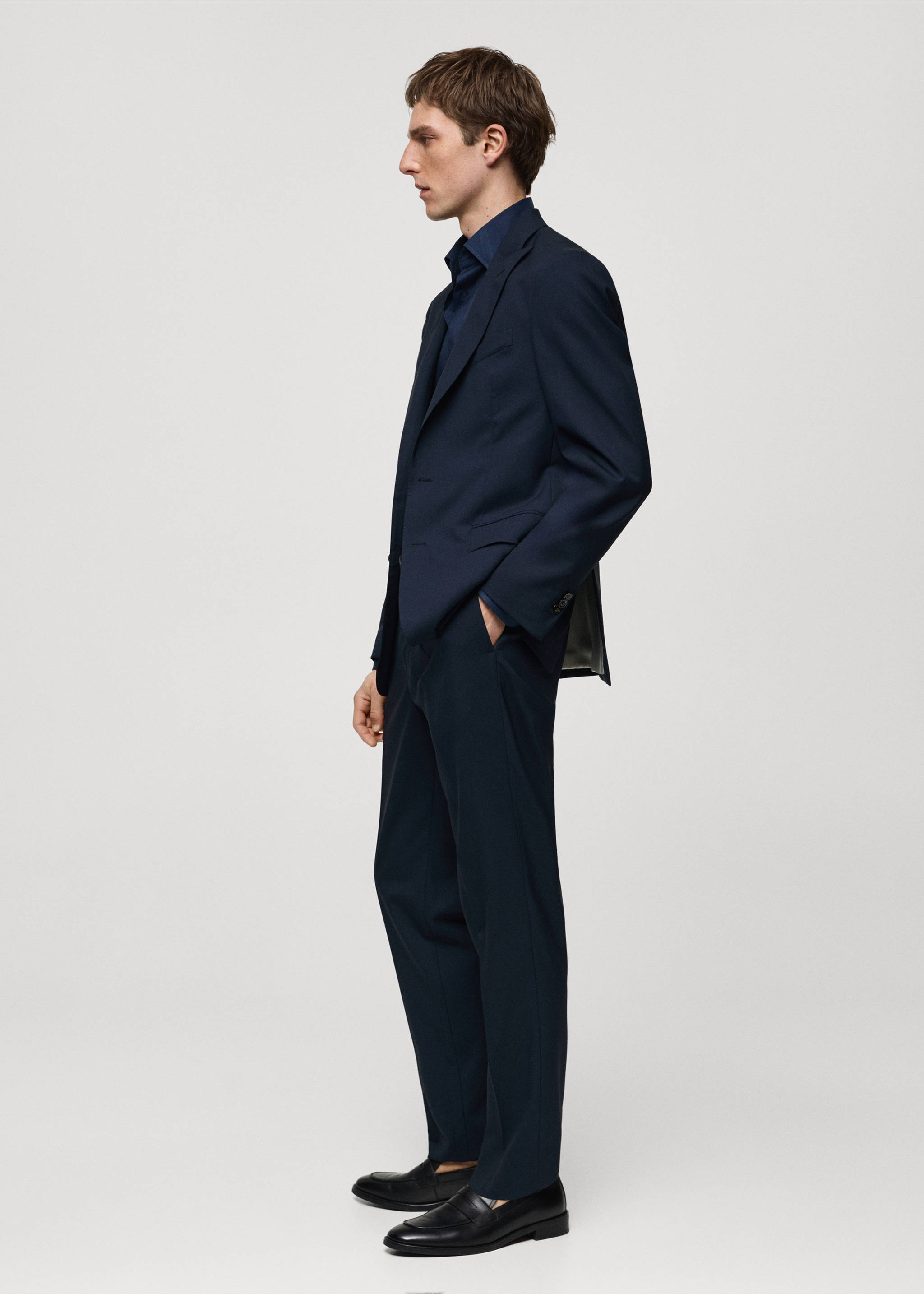 Slim-fit pantalon 100% scheerwol - Detail van het artikel 2, Donkermarine. Ref: 67018273-00.