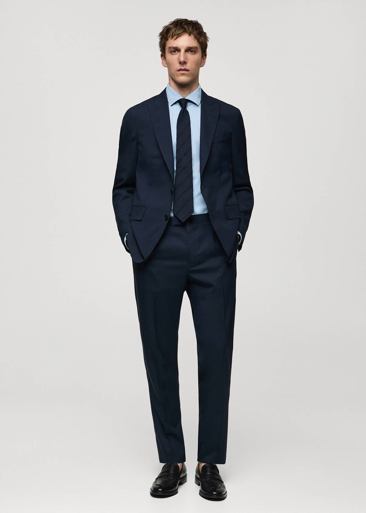 100% virgin wool slim-fit suit trousers — Dark Navy