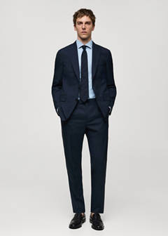 100% virgin wool slim-fit suit trousers — Dark Navy 12