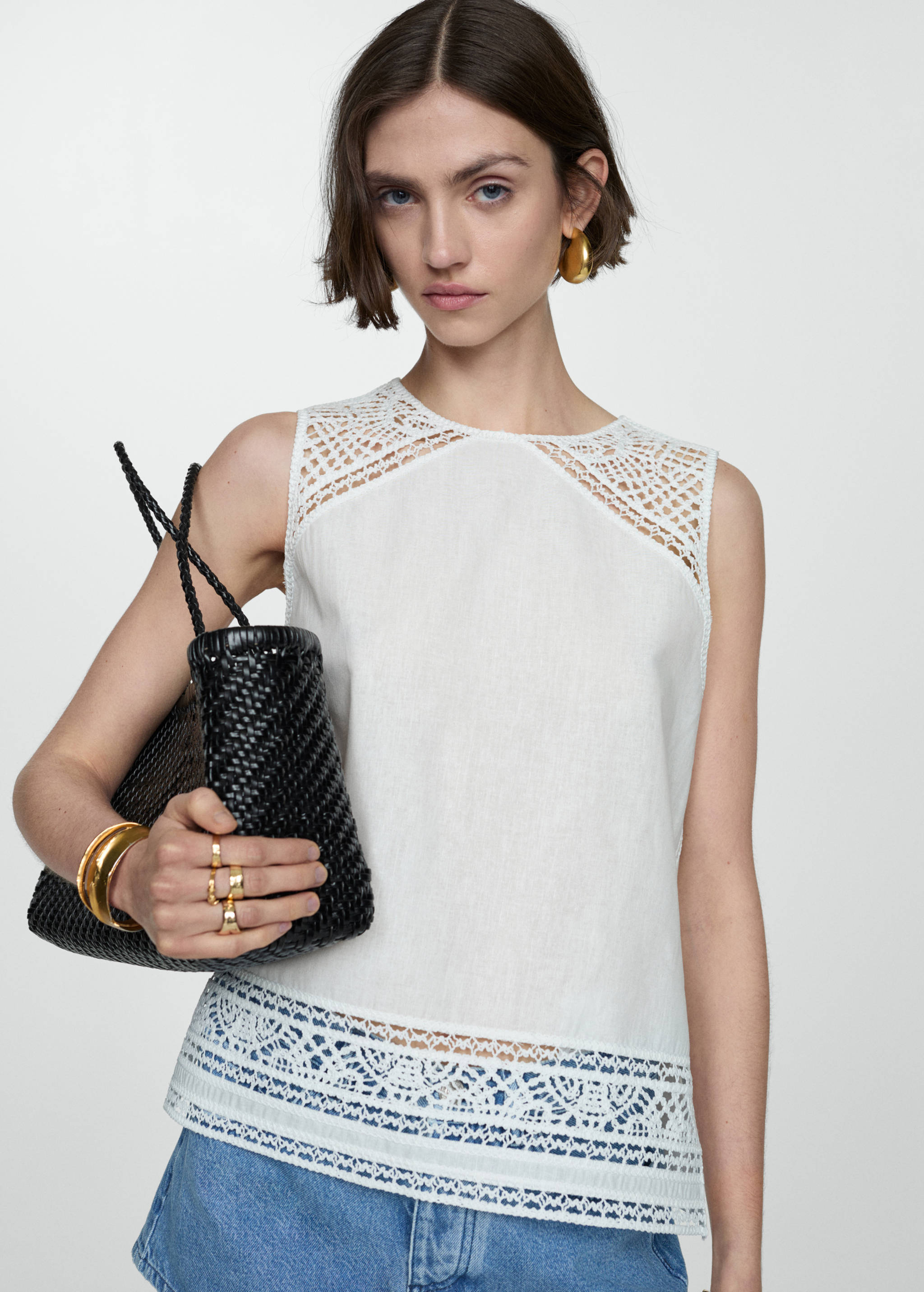 Embroidered cotton top - Medium plane