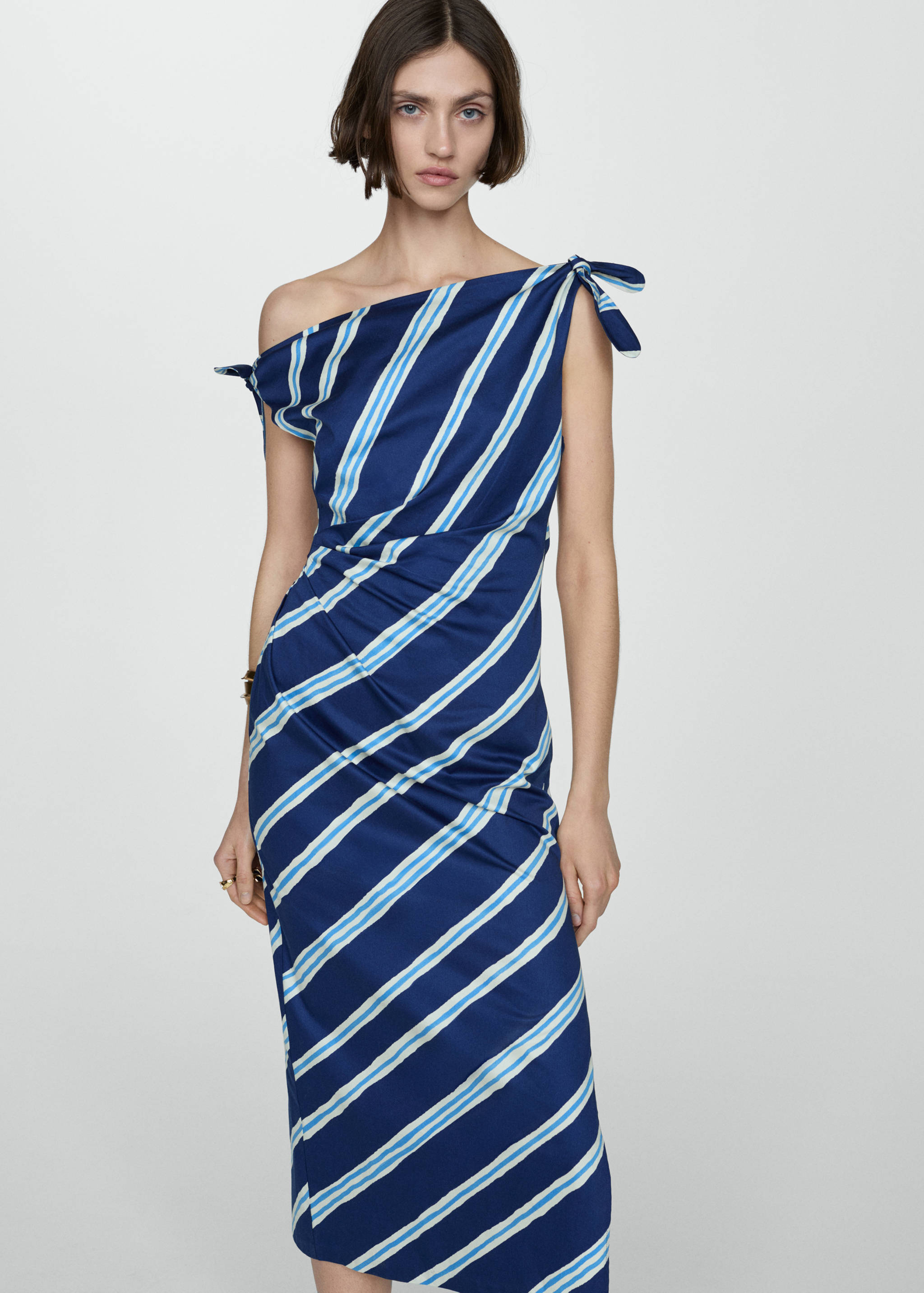 Striped dress with bare shoulders - Medium plane