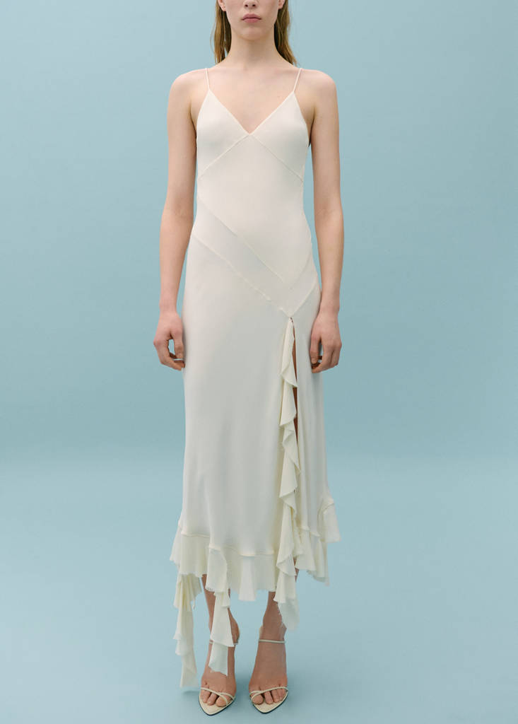 MANGO - Robe asymétrique volants gris clair/pastel - L
