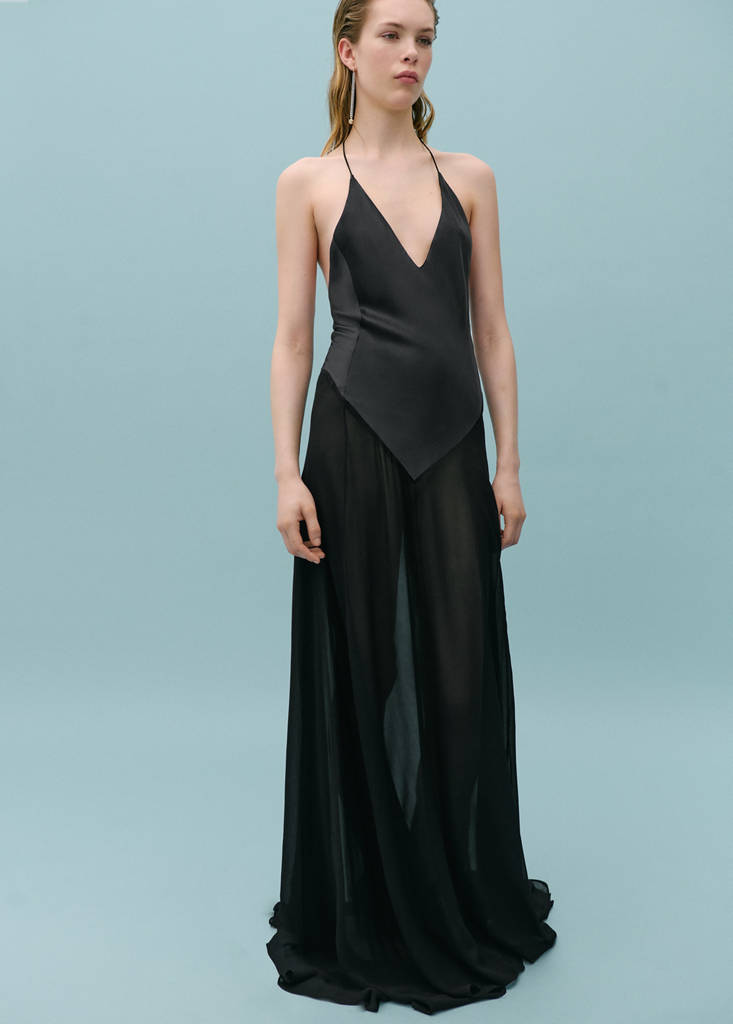 Semi-transparent silk dress combined body — Black
