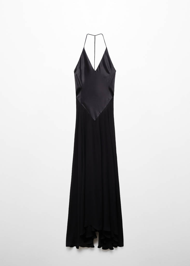 Semi-transparent silk dress combined body — Black