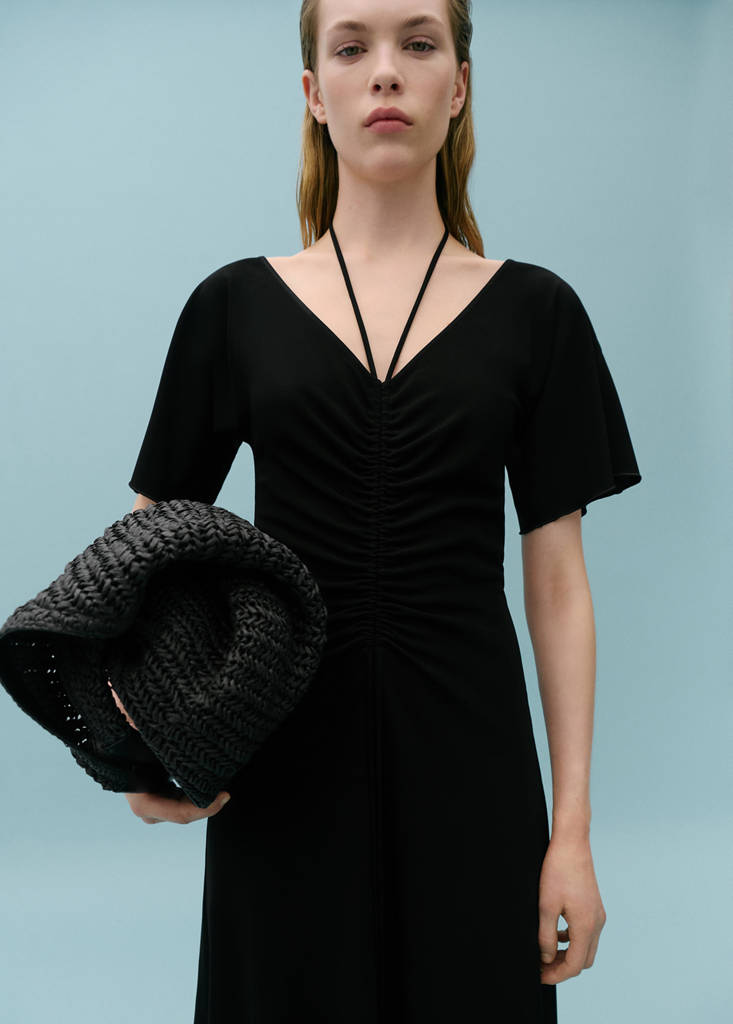 Knitted dress with gathered detail — Black