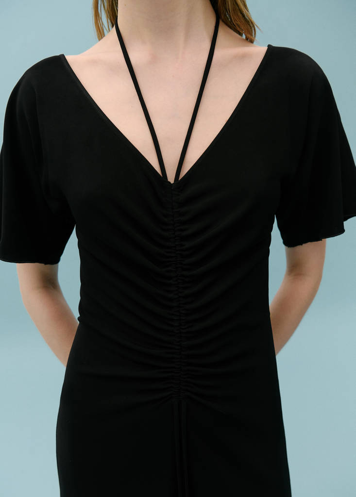 Knitted dress with gathered detail — Black
