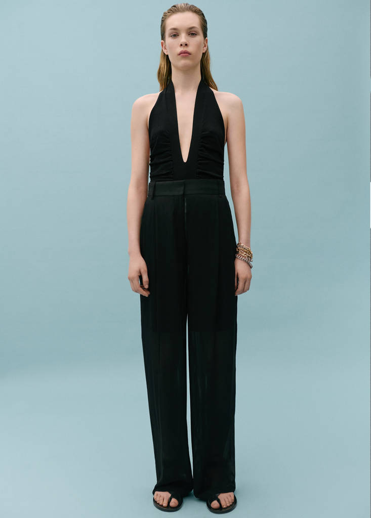 Semi-transparent straight trousers — Black