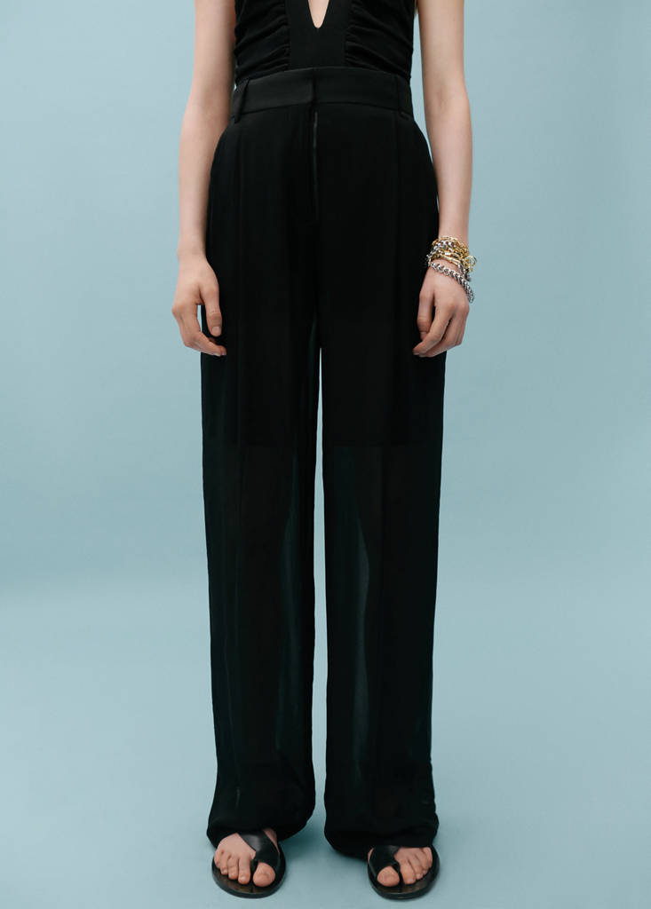 Semi-transparent straight trousers — Black