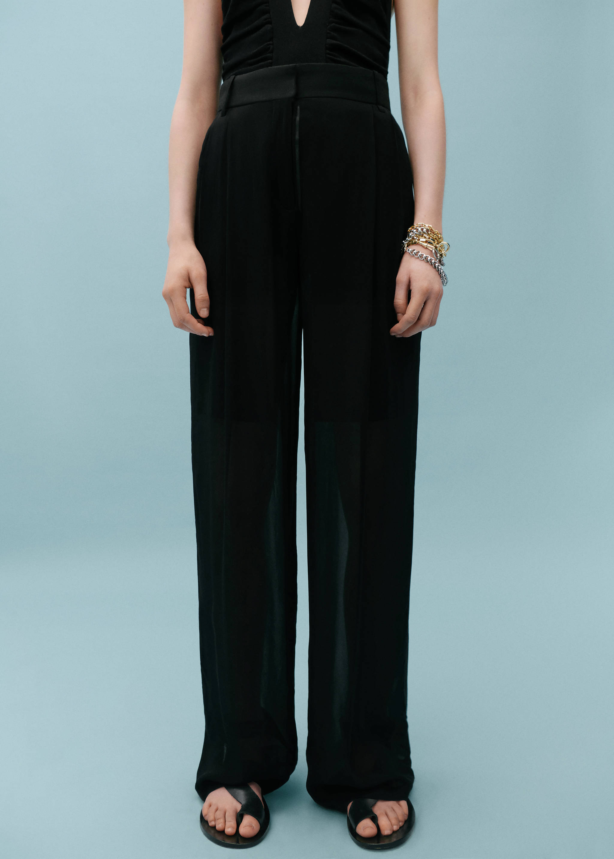 Semi-transparent straight pants - Medium plane