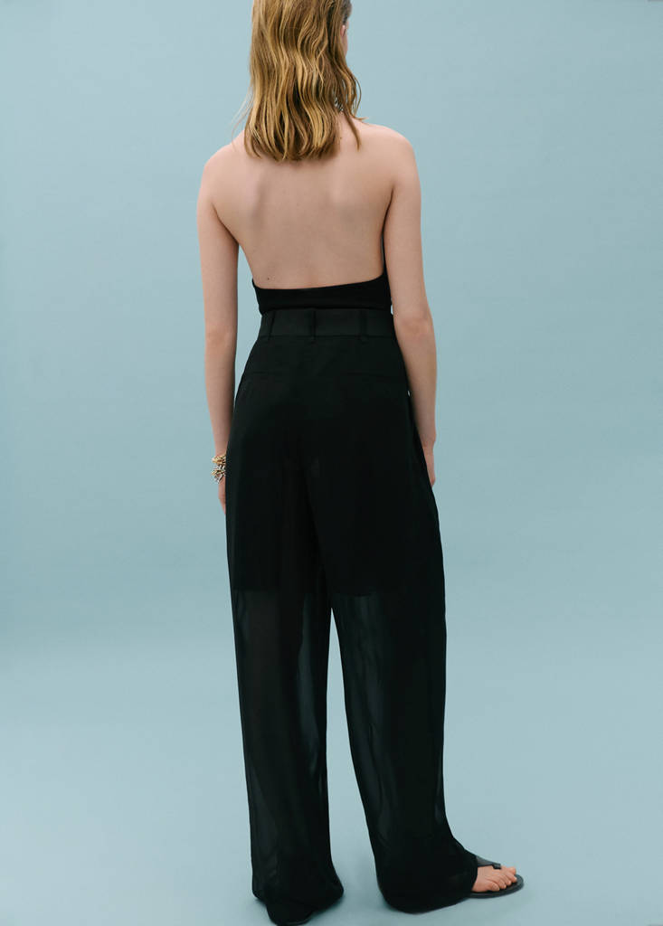 Semi-transparent straight trousers — Black