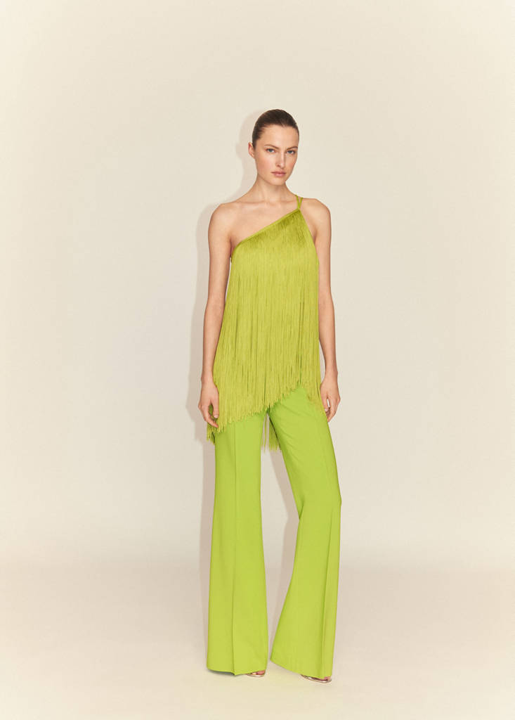 MANGO - Pantalon évasé taille haute citron vert - L